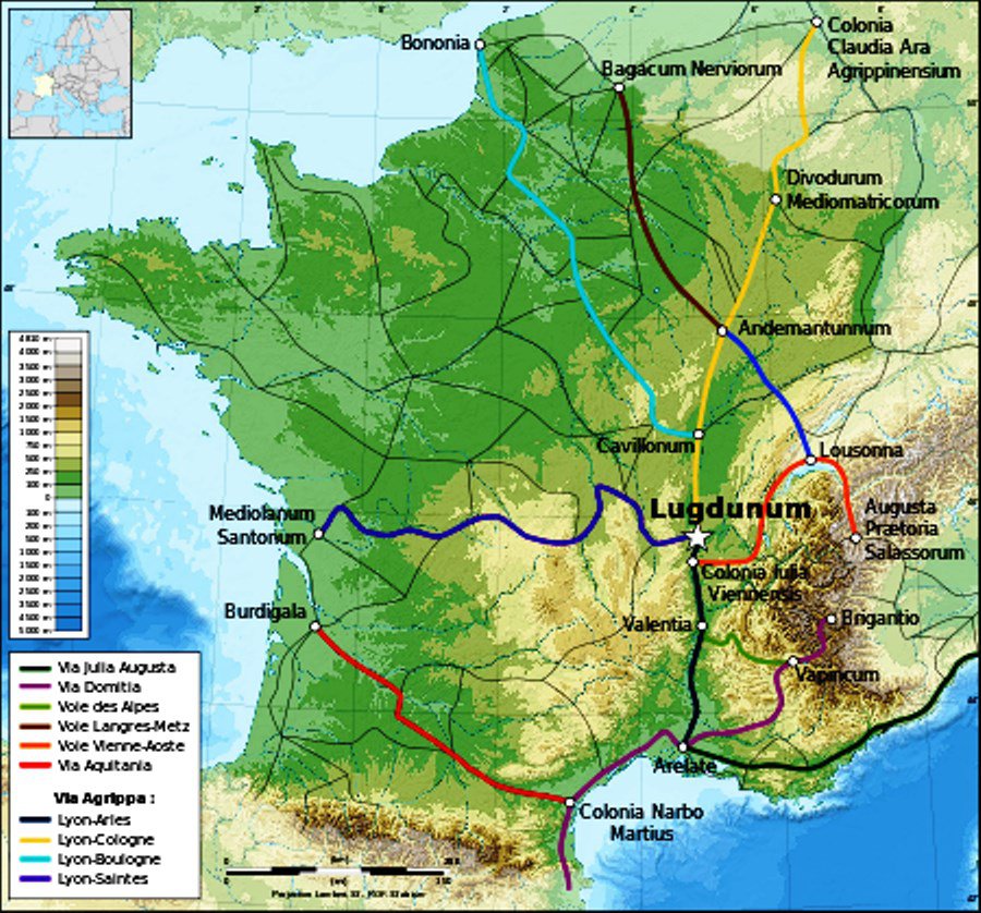 carte voies romaines en france